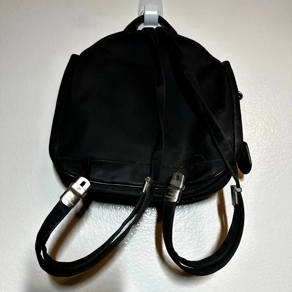 Mandarina Duck Backpack Nylon Leather Trim Mini Round Black 10